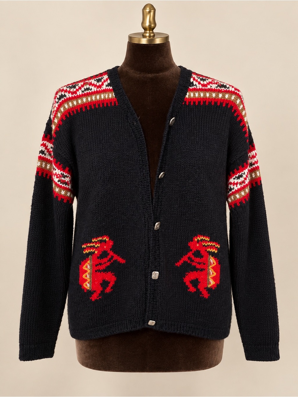 Caamaño Limited Edition Hand Knit Peru Fair Isle Cardigan Black M